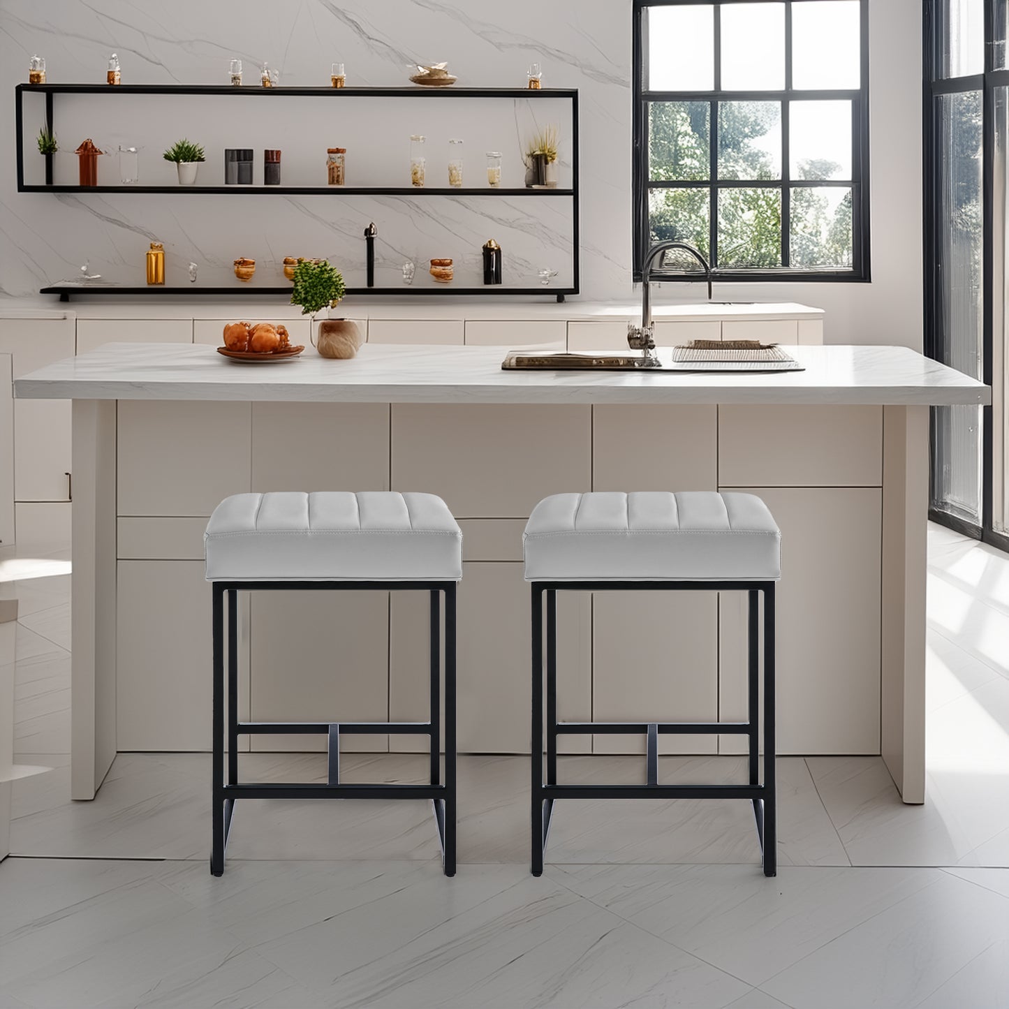 Lalia Modern Upholstered Metal Counter Stools