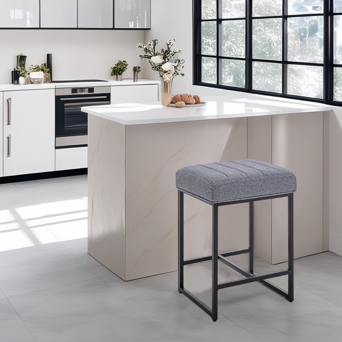 Lalia Modern Upholstered Metal Counter Stools