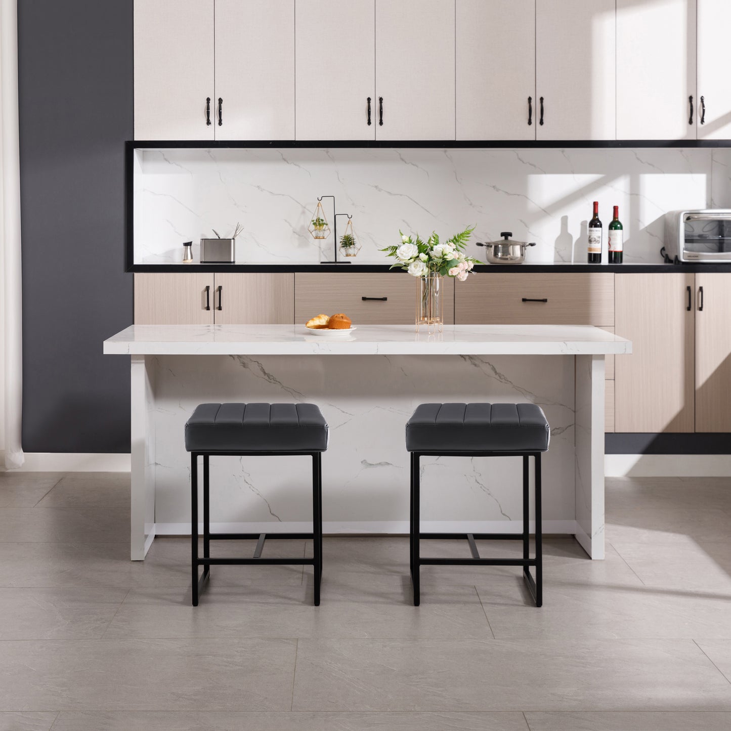 Lalia Modern Upholstered Metal Counter Stools