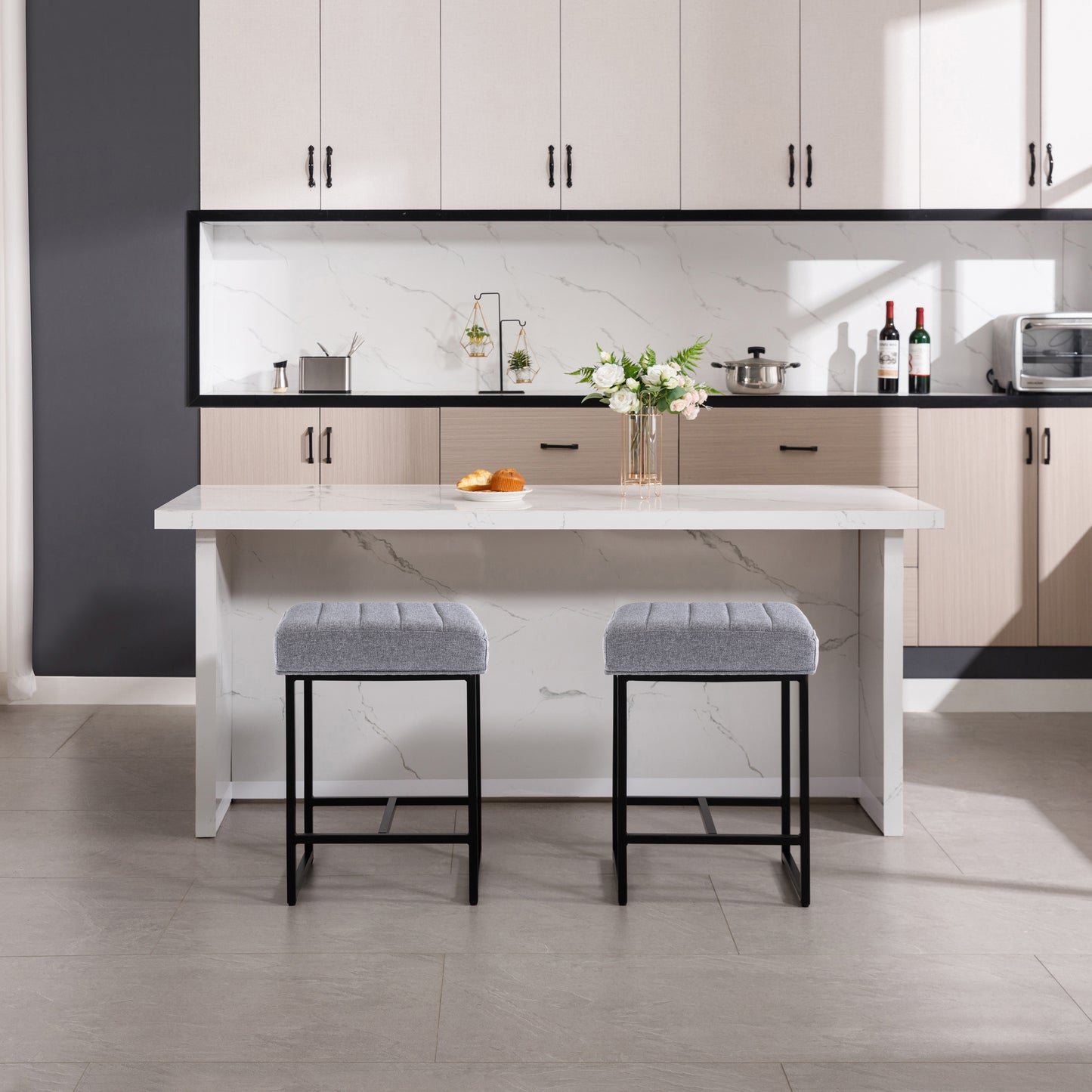 Lalia Modern Upholstered Metal Counter Stools