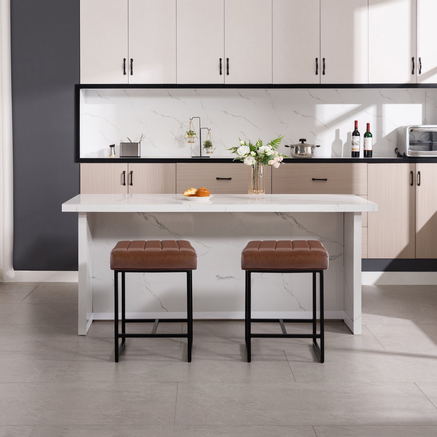 Lalia Modern Upholstered Metal Counter Stools