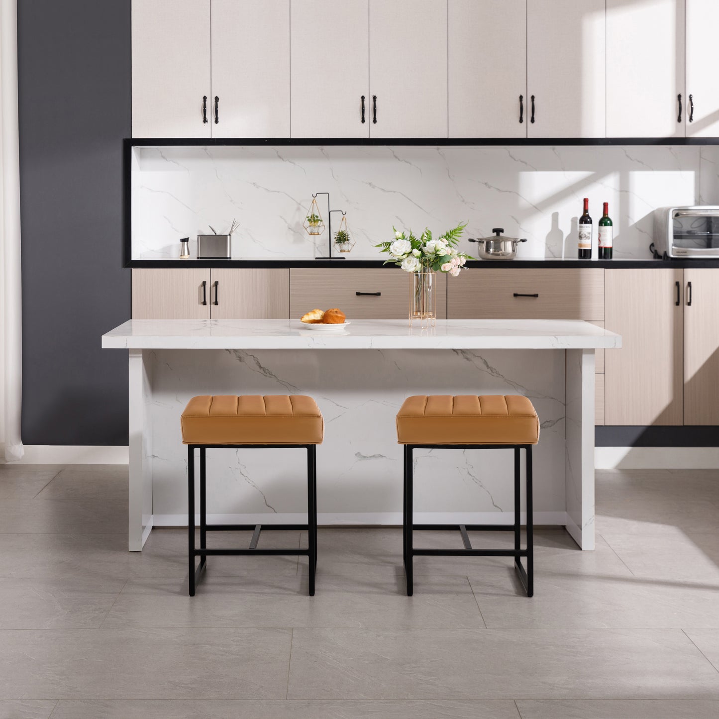 Lalia Modern Upholstered Metal Counter Stools