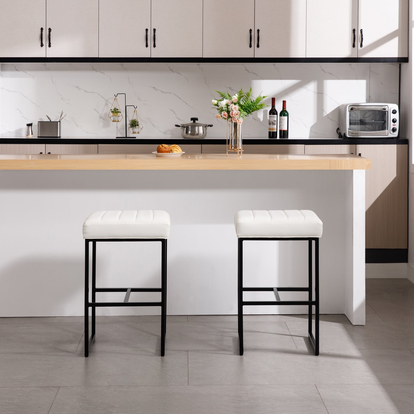 Lalia Modern Upholstered Metal Counter Stools