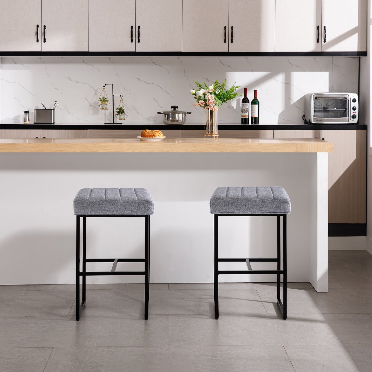 Lalia Modern Upholstered Metal Counter Stools