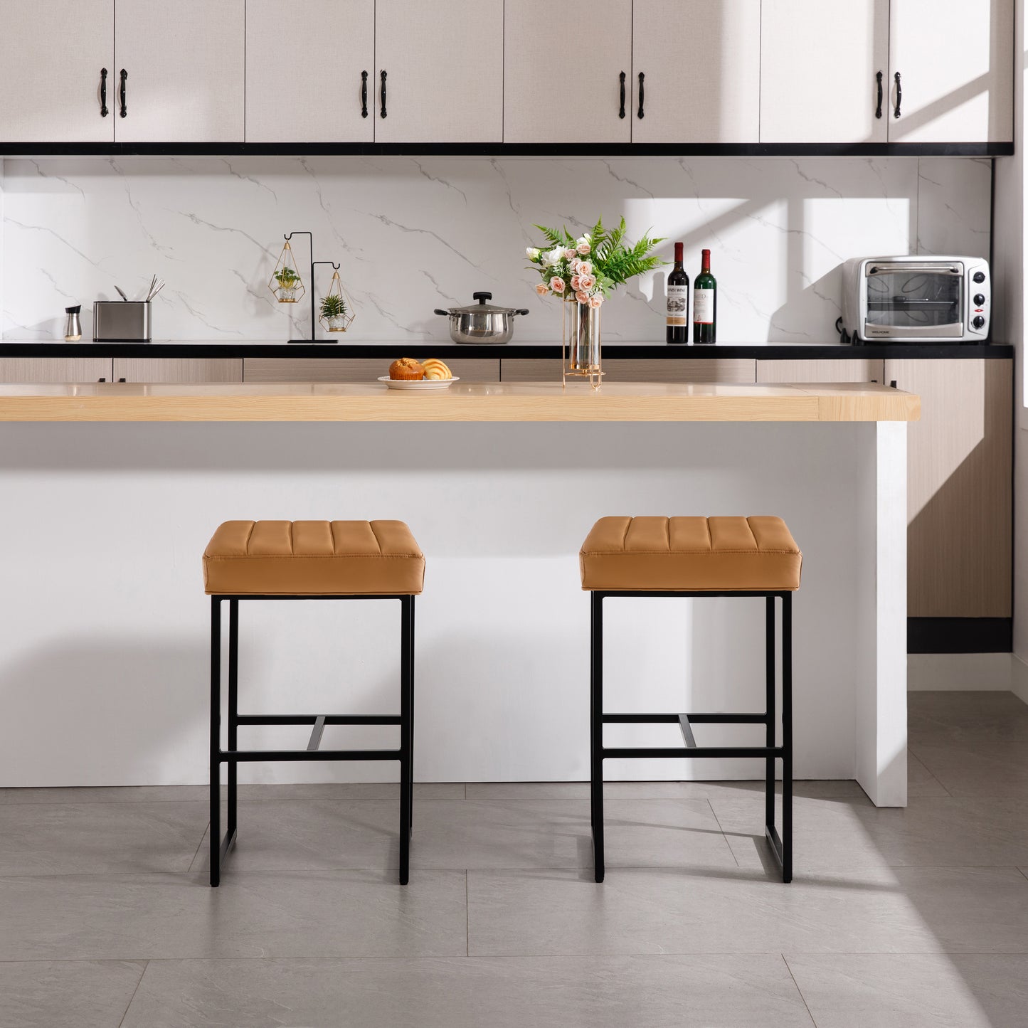 Lalia Modern Upholstered Metal Counter Stools
