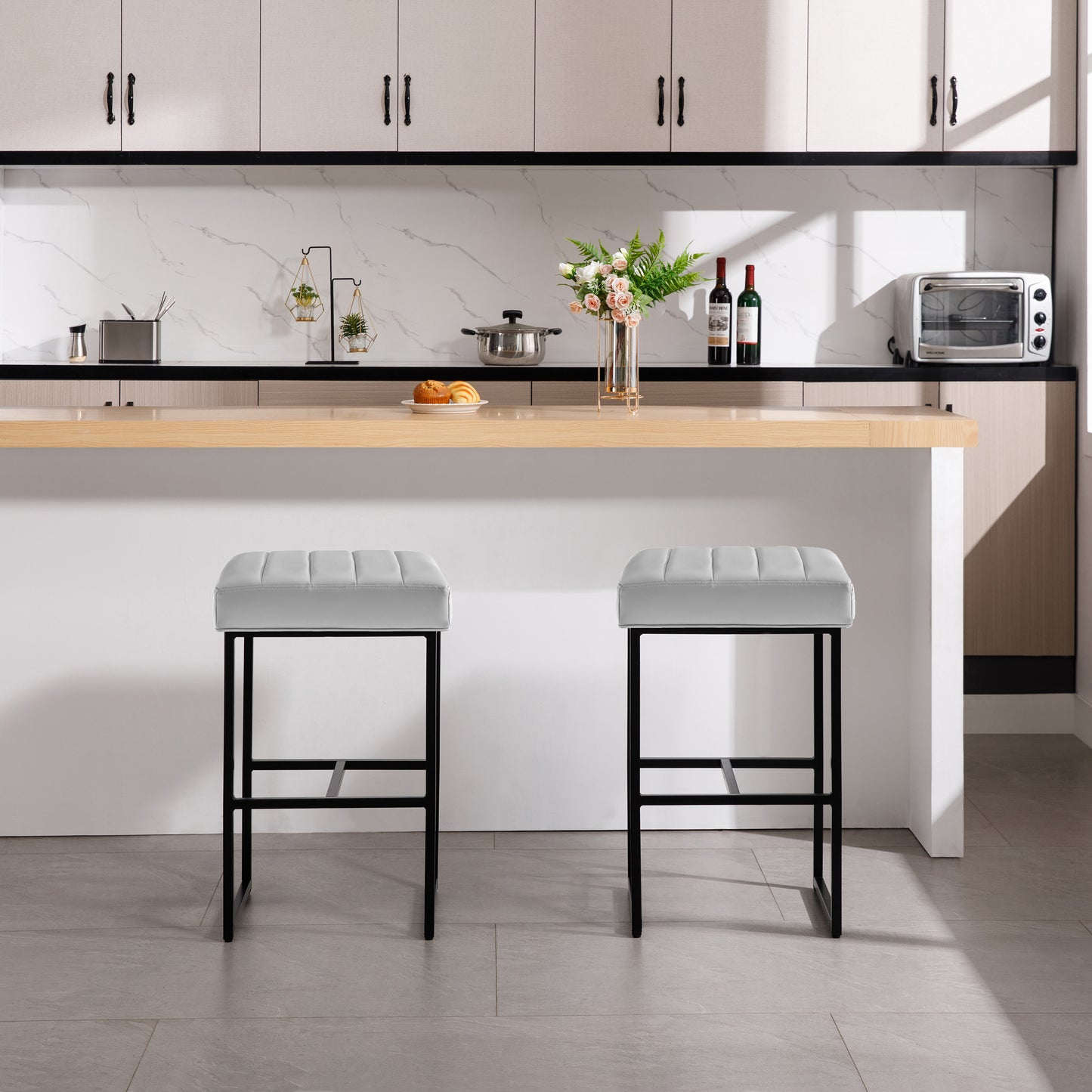 Lalia Modern Upholstered Metal Counter Stools