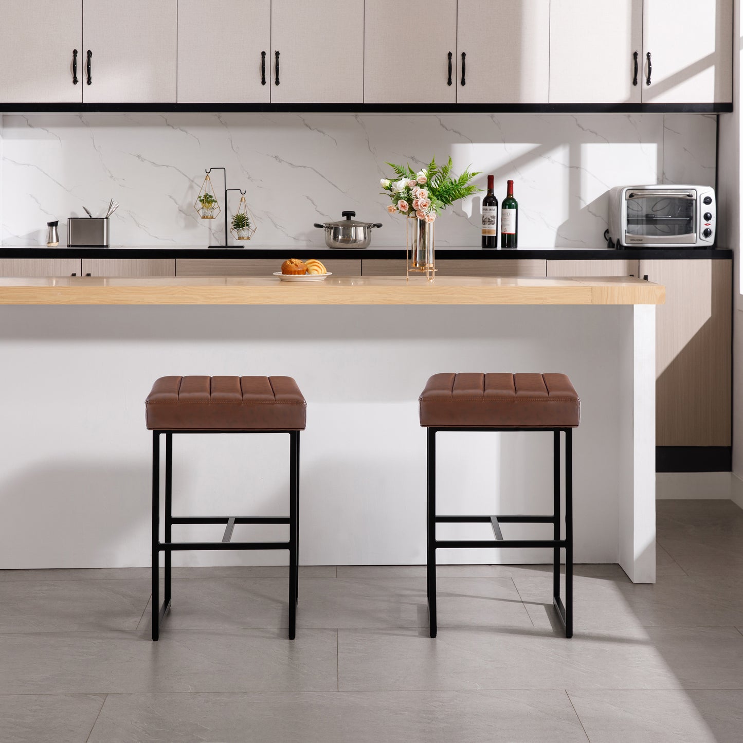 Lalia Modern Upholstered Metal Counter Stools