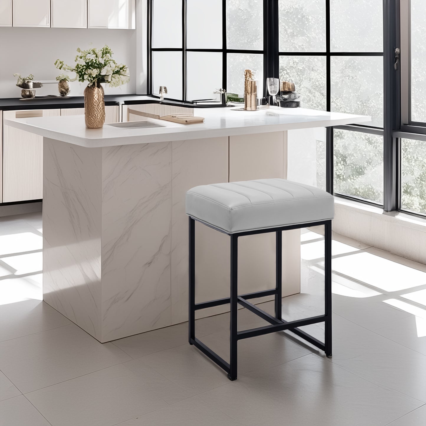 Lalia Modern Upholstered Metal Counter Stools