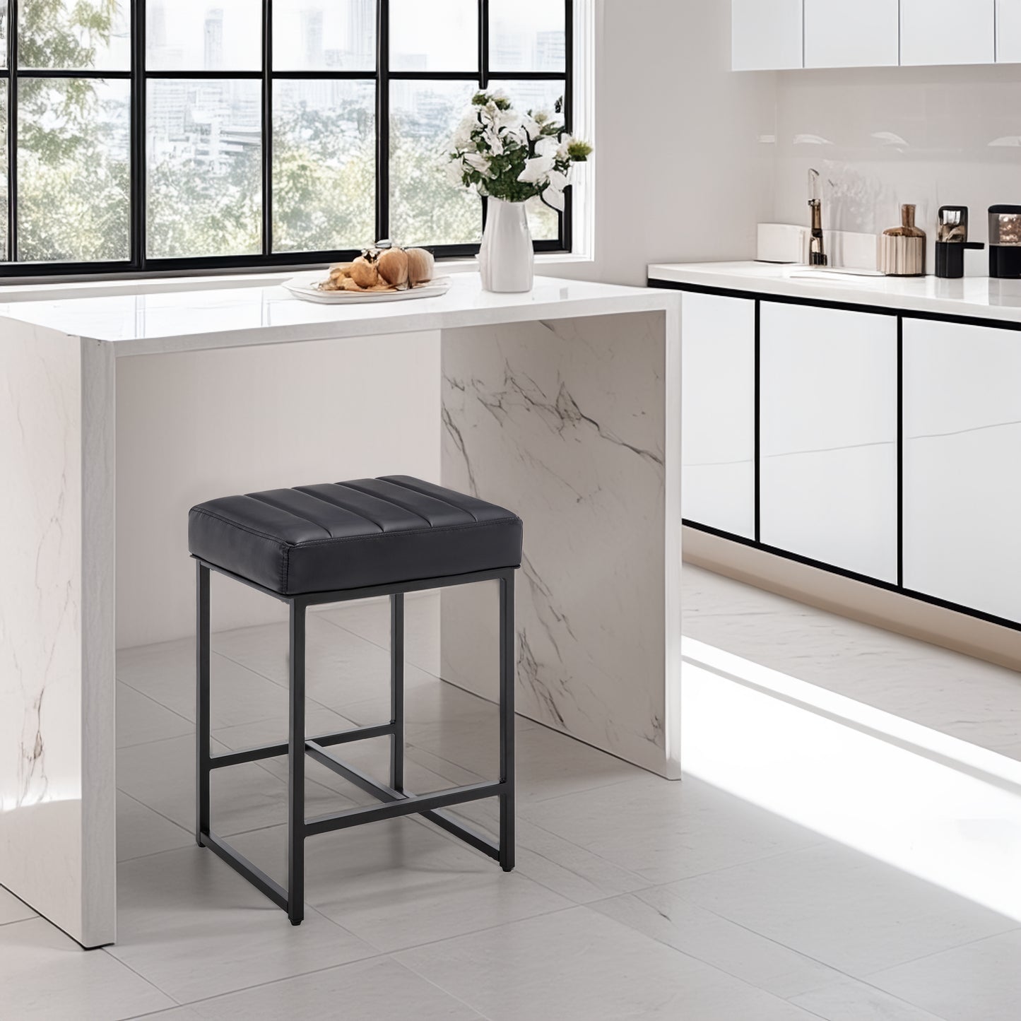 Lalia Modern Upholstered Metal Counter Stools