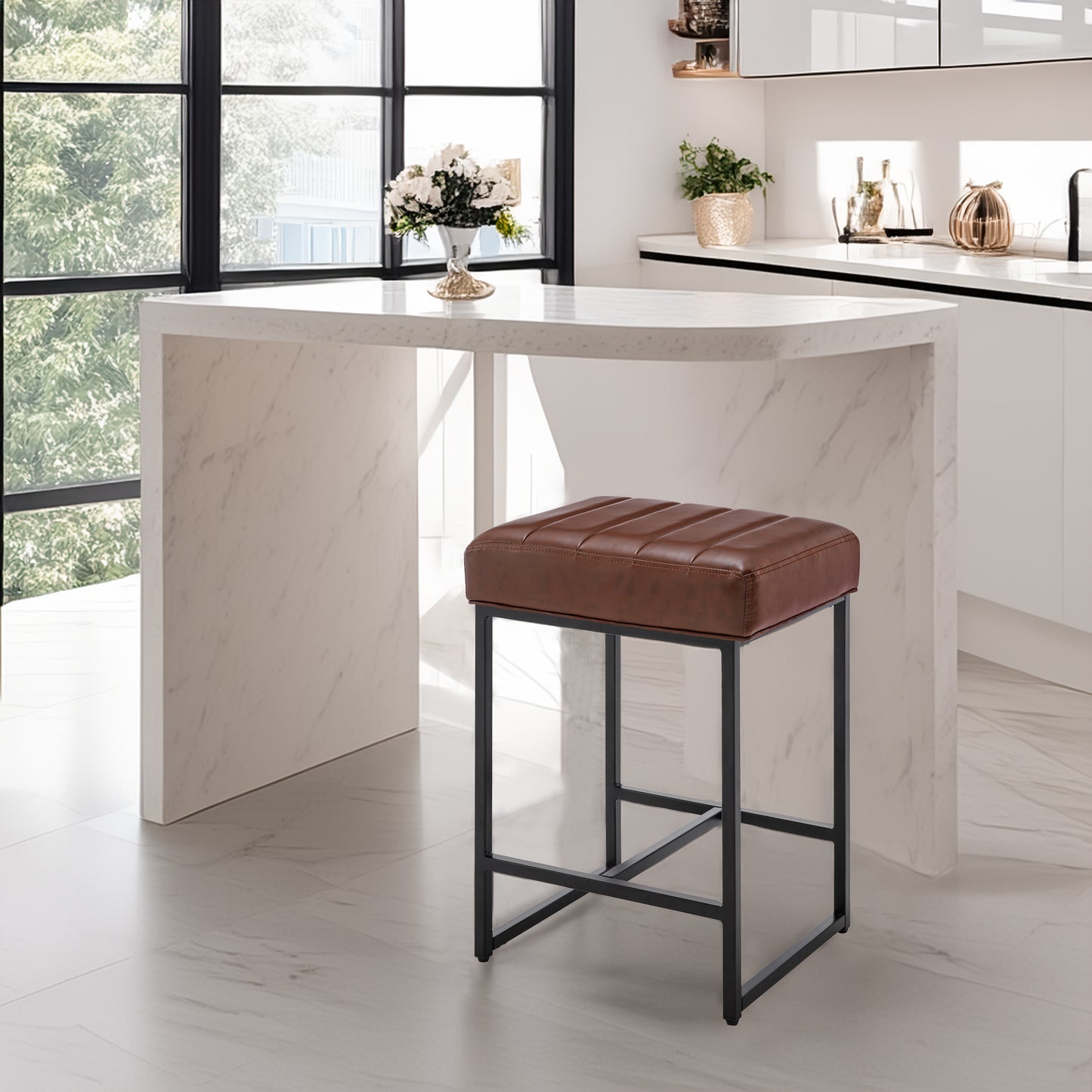 Lalia Modern Upholstered Metal Counter Stools