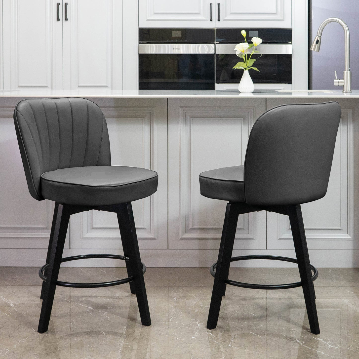 Ella Modern Swivel Vertical Line Counter Stools 26"(Set of 2)