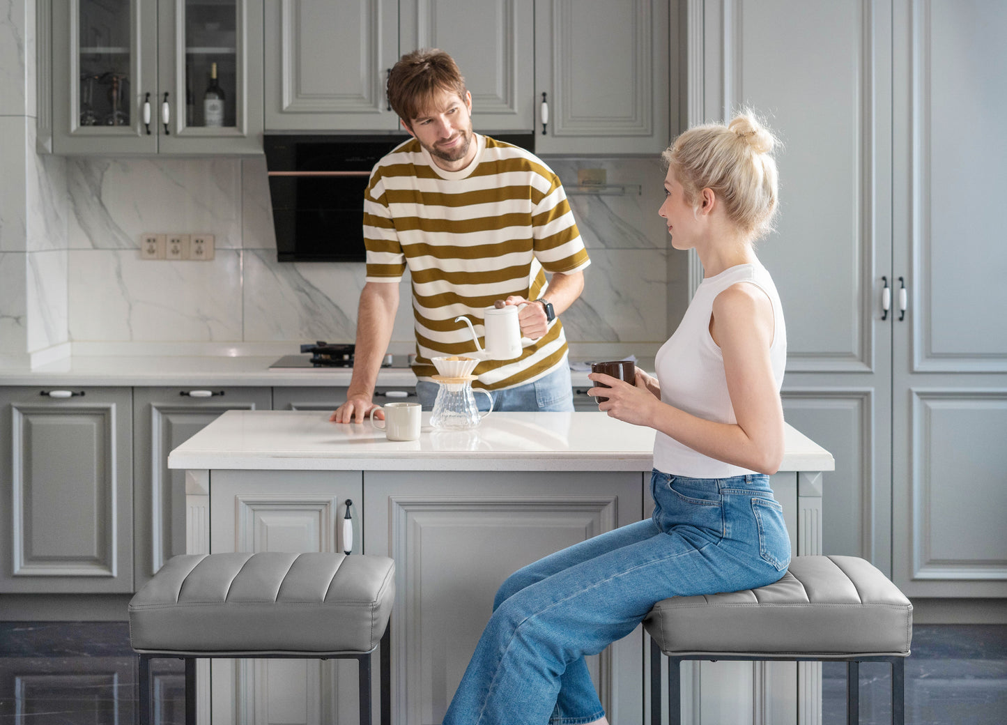 Lalia Modern Upholstered Metal Counter Stools
