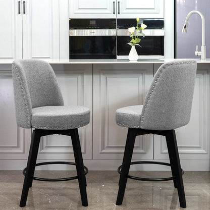 Luna Swivel High Back Nail Head Counter Stools 26"(Set of 2)