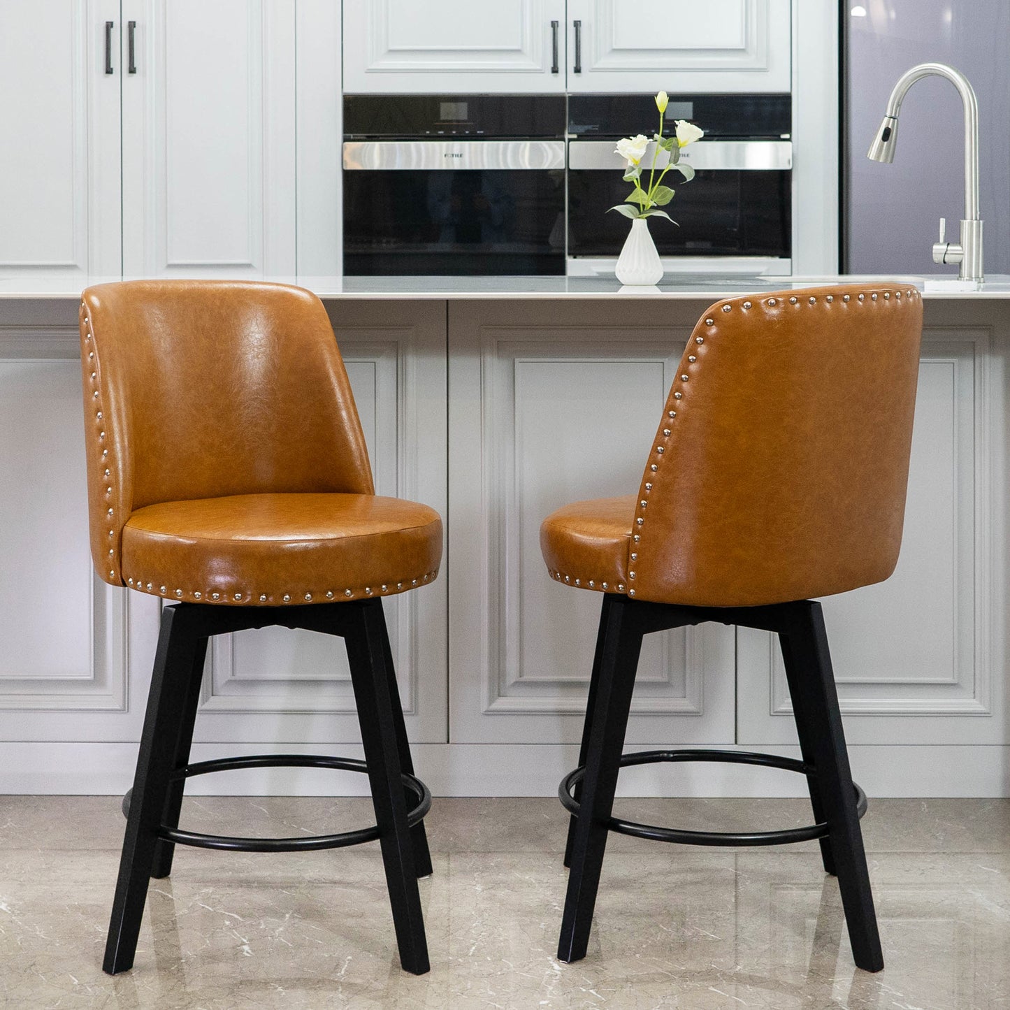 Luna Swivel High Back Nail Head Counter Stools 26"(Set of 2)