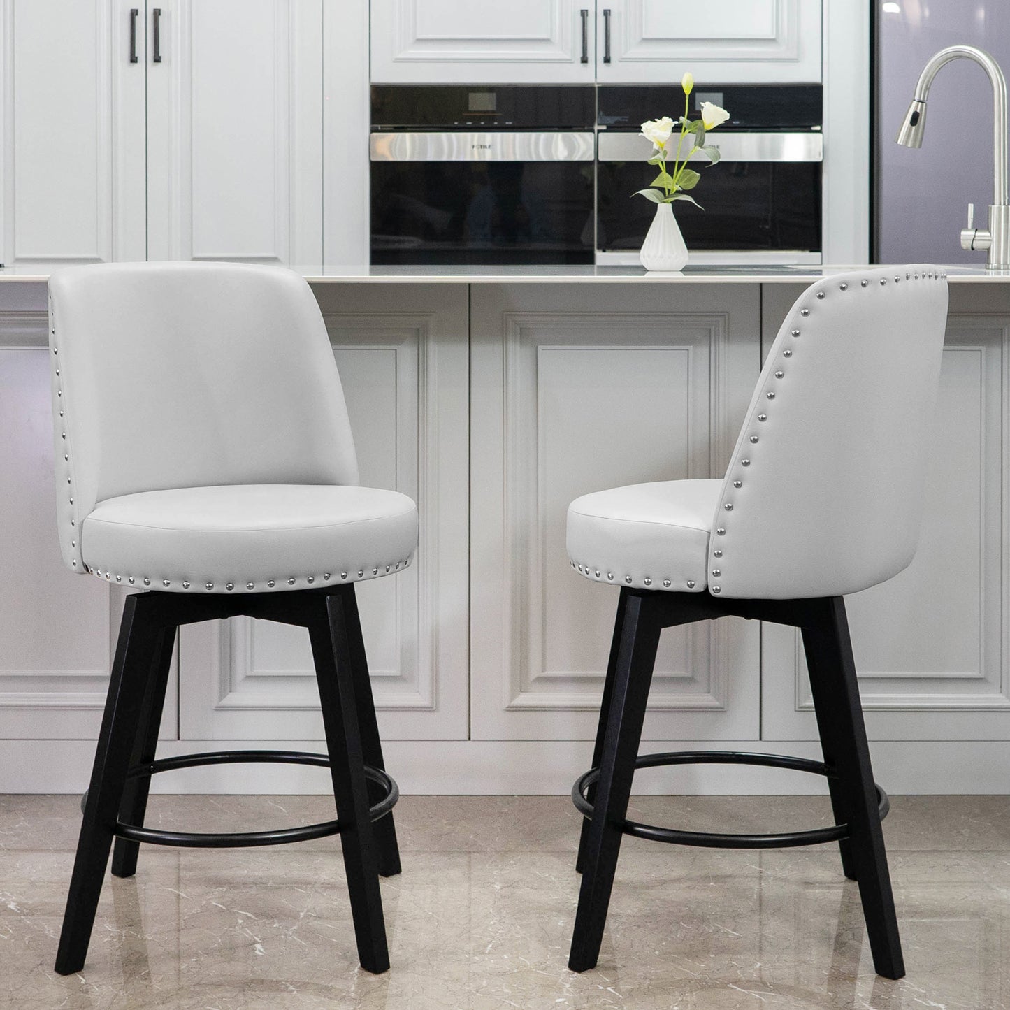 Luna Swivel High Back Nail Head Counter Stools 26"(Set of 2)