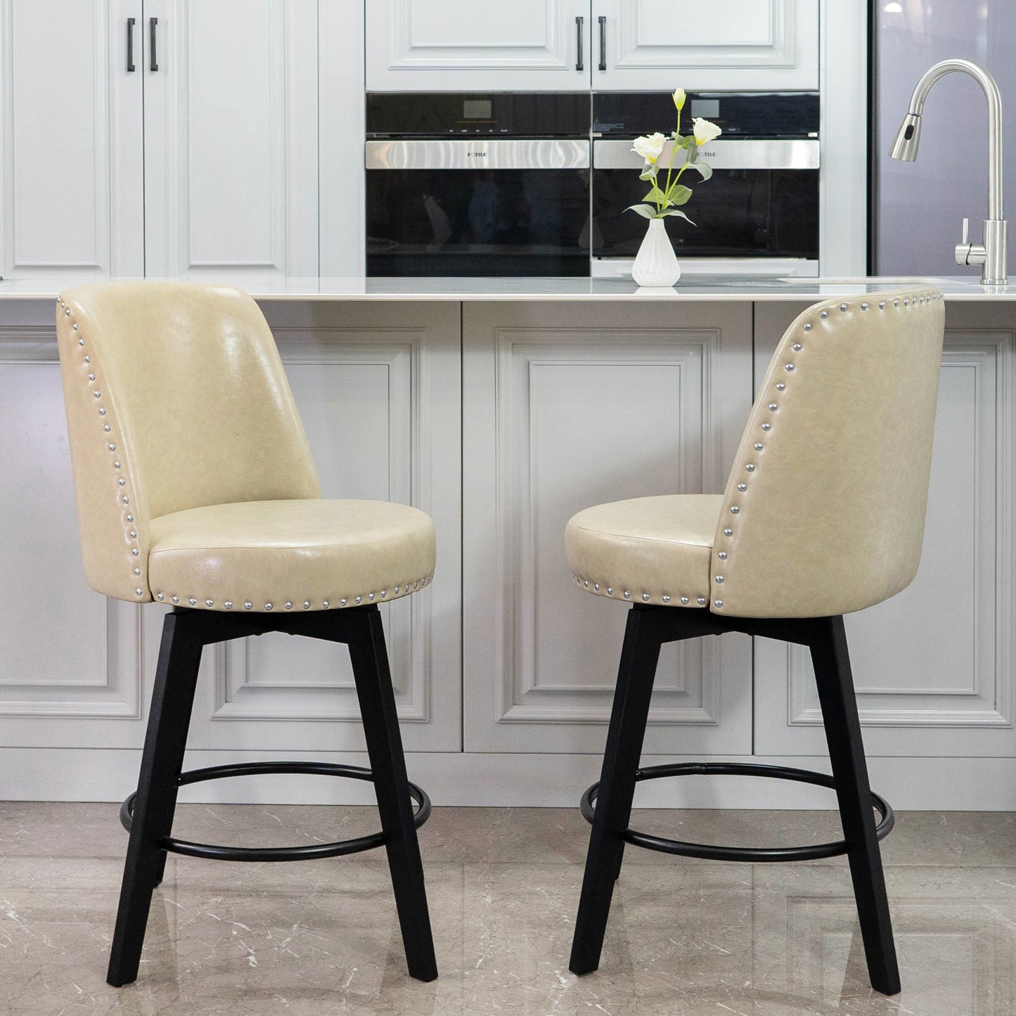 Luna Swivel High Back Nail Head Counter Stools 26"(Set of 2)