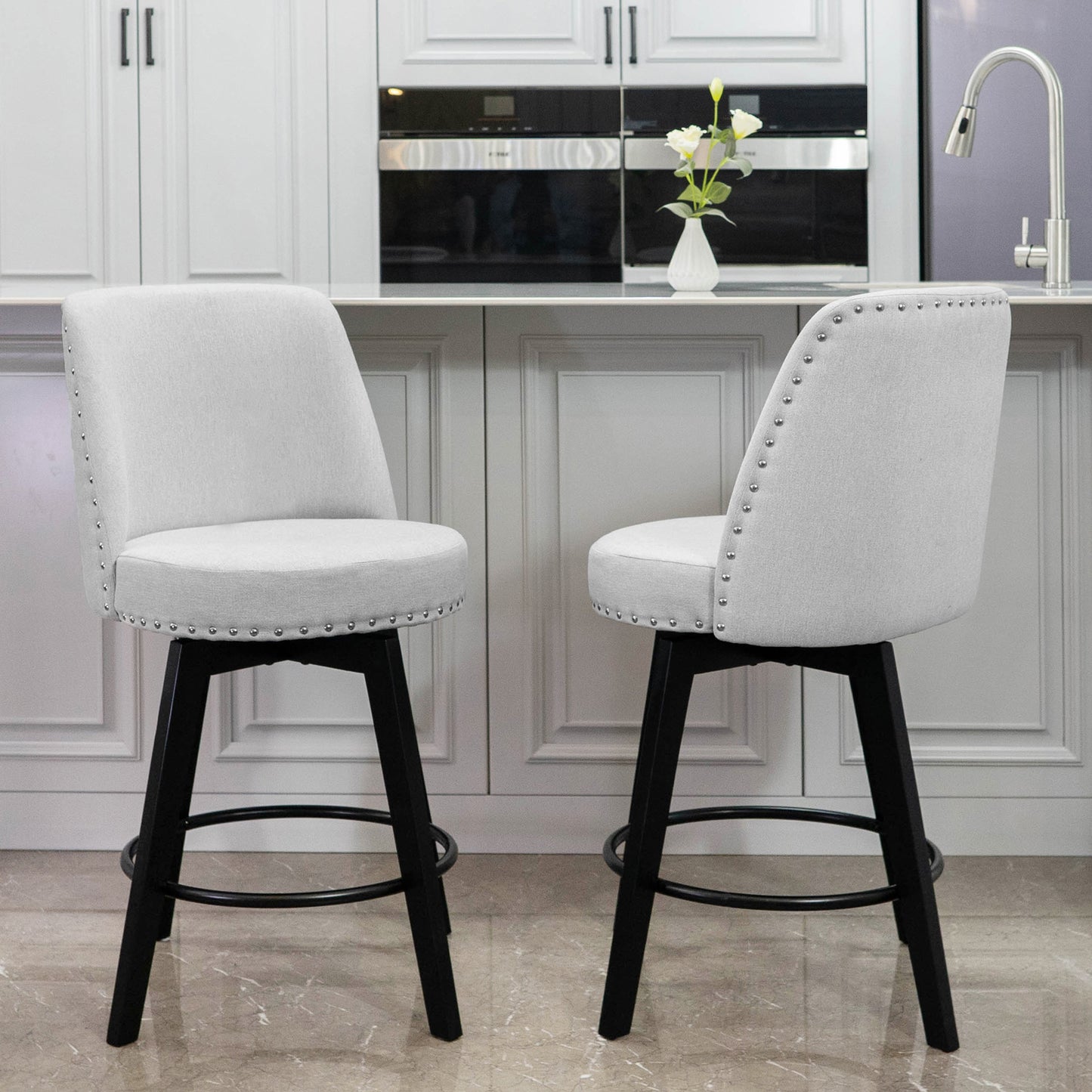 Luna Swivel High Back Nail Head Counter Stools 26"(Set of 2)