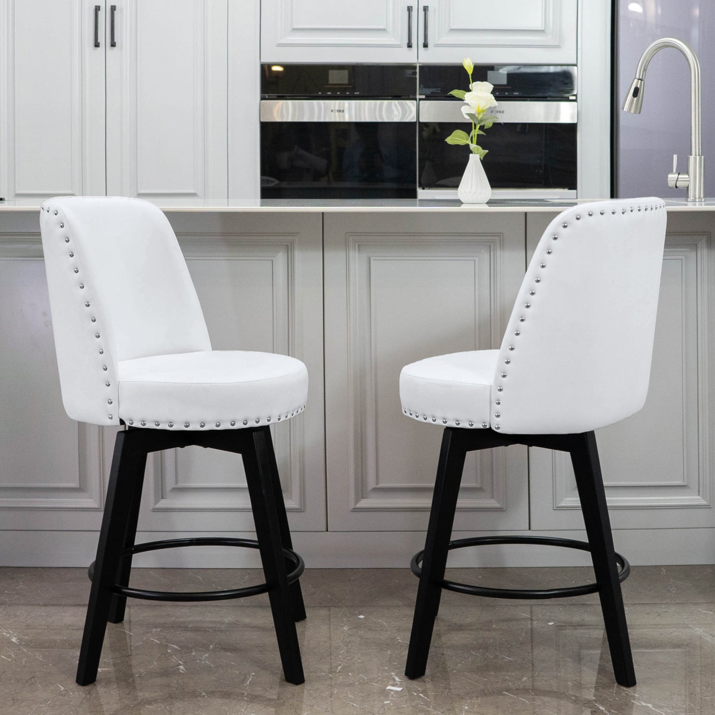 Luna Swivel High Back Nail Head Counter Stools 26"(Set of 2)