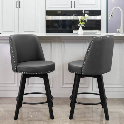 Luna Swivel High Back Nail Head Counter Stools 26"(Set of 2)