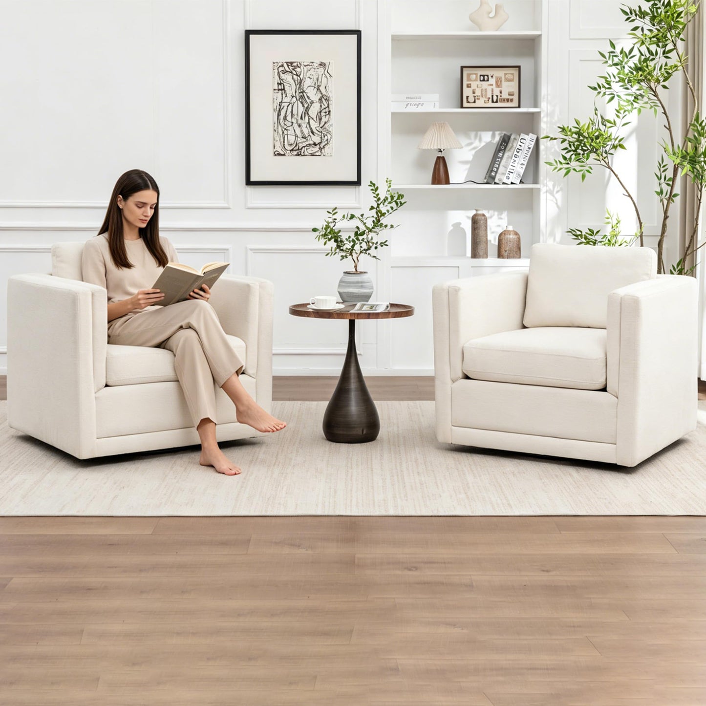 MINCETA Swivel Accent Chairs, Swivel Reading Chair, White