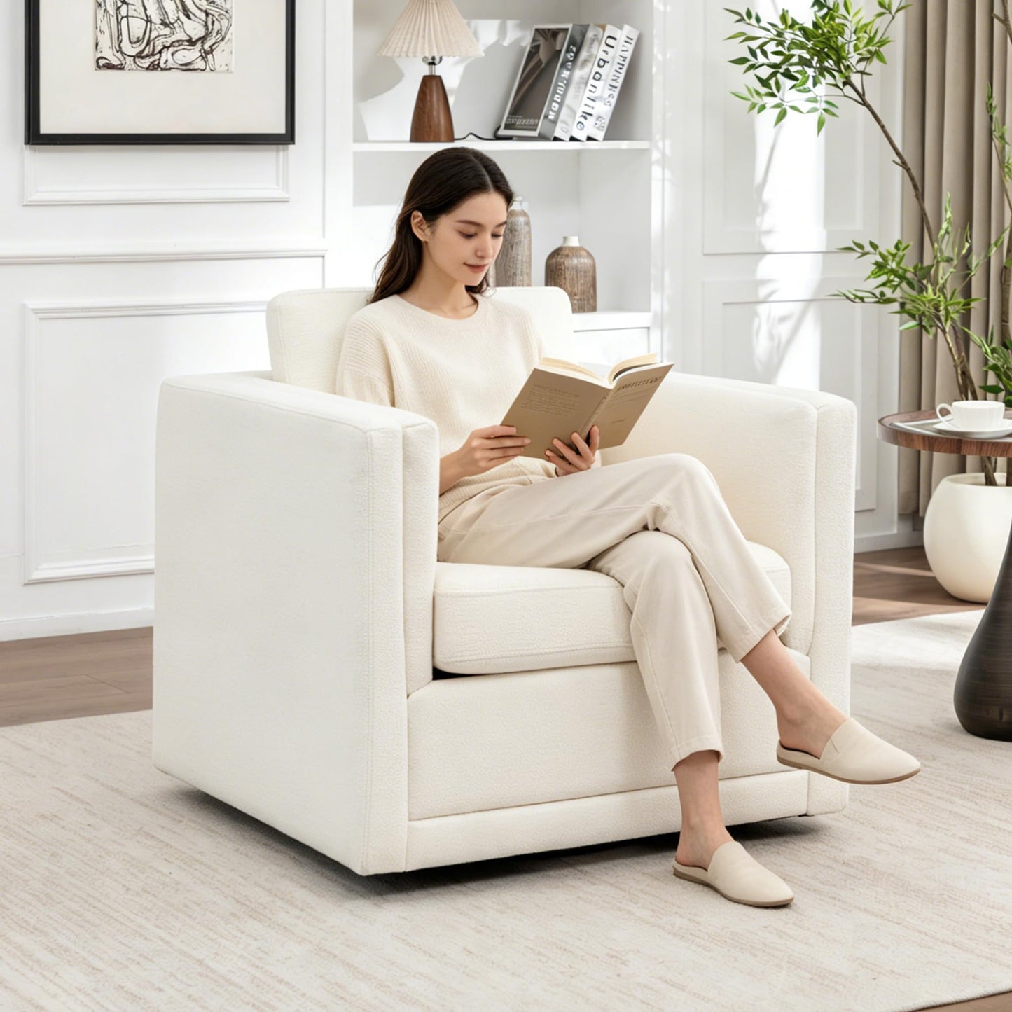 MINCETA Swivel Accent Chairs, Swivel Reading Chair, White
