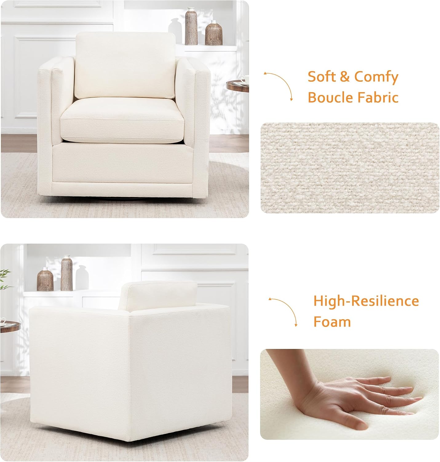 MINCETA Swivel Accent Chairs, Swivel Reading Chair, White