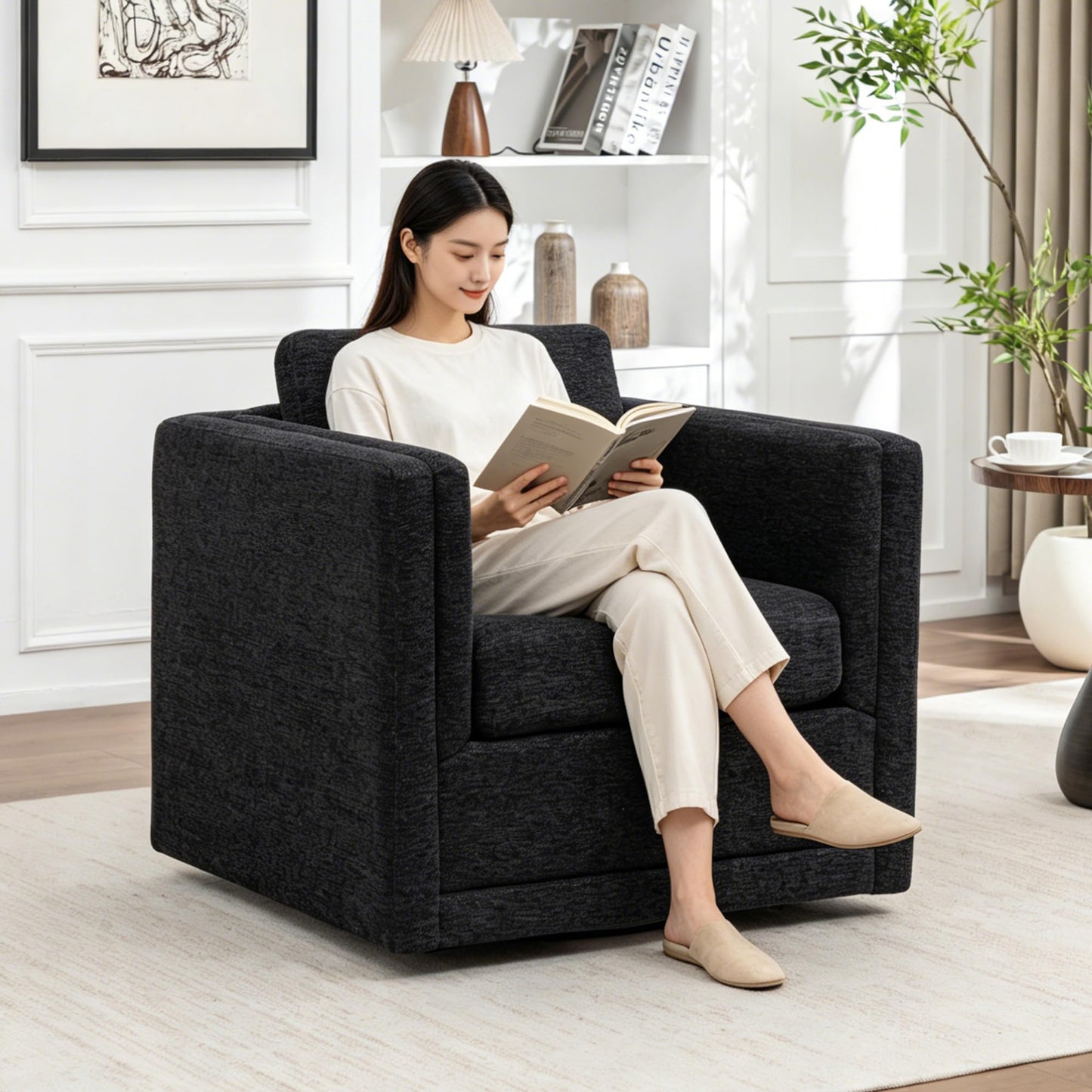 MINCETA Swivel Accent Chairs, Swivel Reading Chair, White
