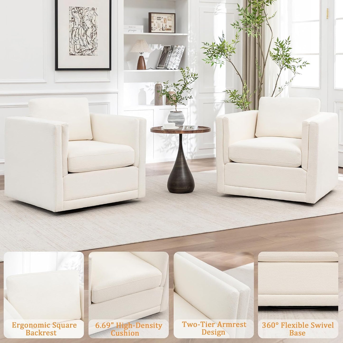 MINCETA Swivel Accent Chairs, Swivel Reading Chair, White