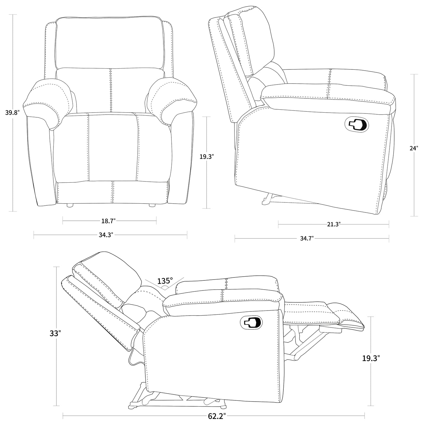 Carlo Wall Hugger Nursery Manual  Recliner