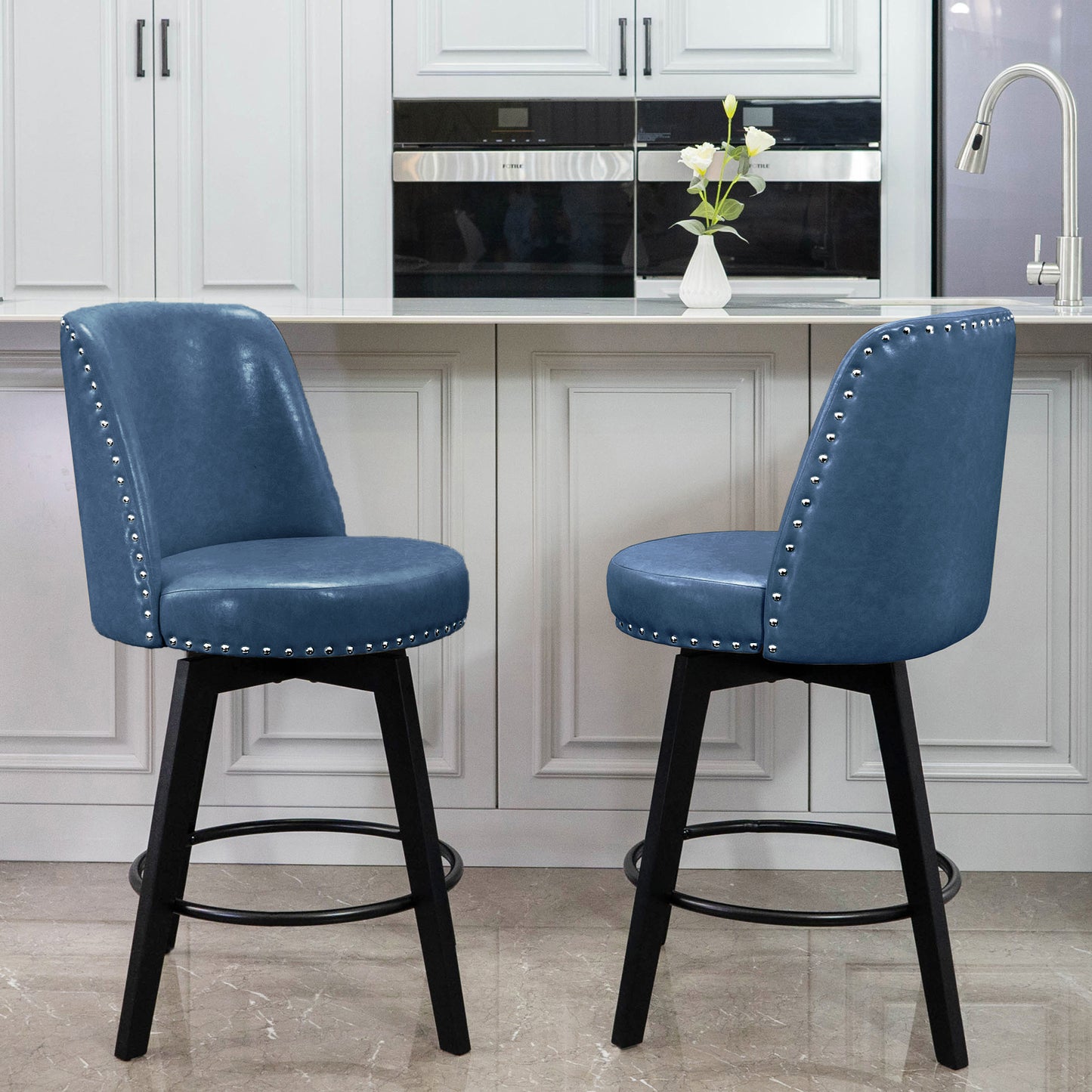 Luna Swivel High Back Nail Head Counter Stools 26"(Set of 2)